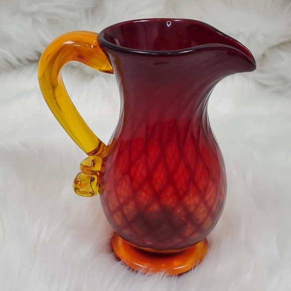 Pairpoint Red Orange glass lead crystal pitcher - Picture 3 of 9